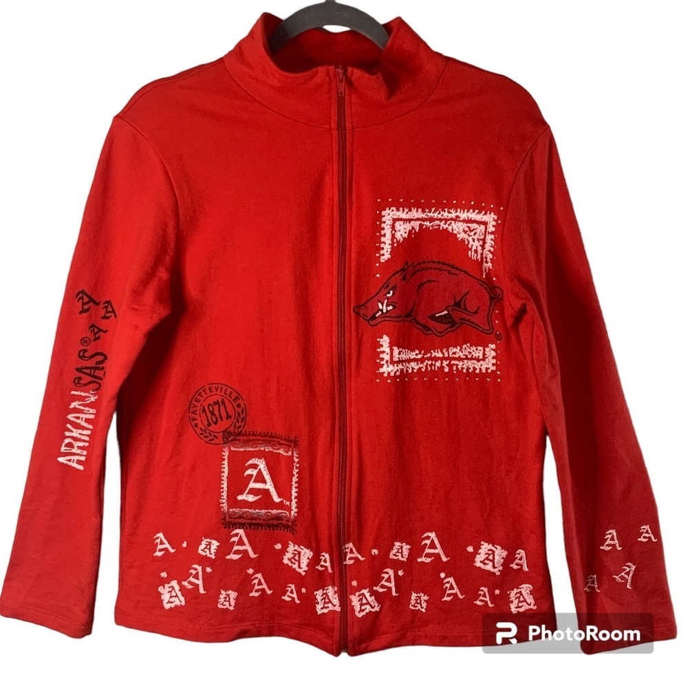 Arkansas Razorbacks Women's Jacket Small Full Zip Mock Collar Bling Made in USA